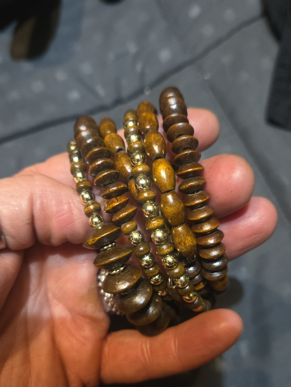 Boho Wooden Bead Stretch Bracelet - Brown & Gold